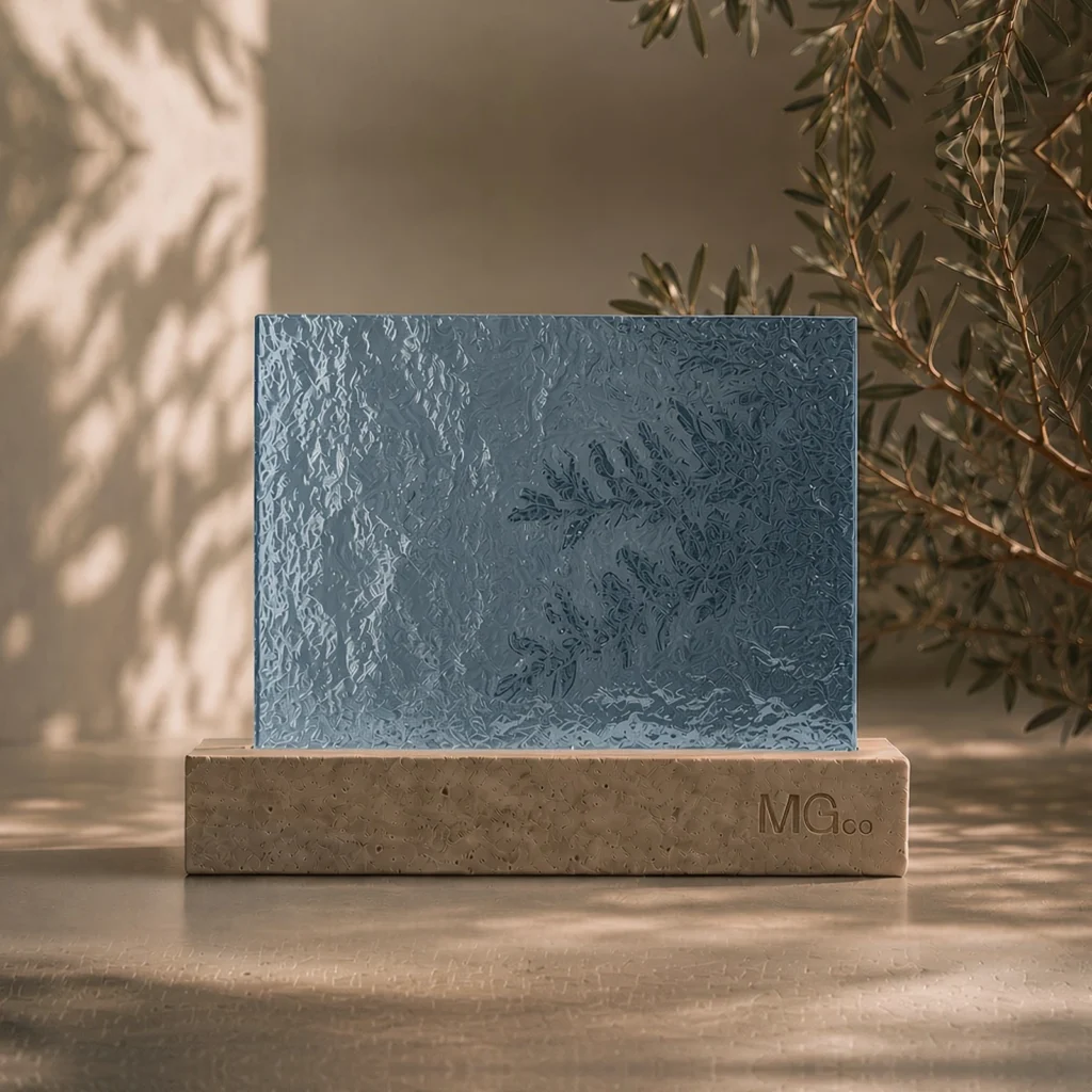 Blue Arctic patterned glass sample