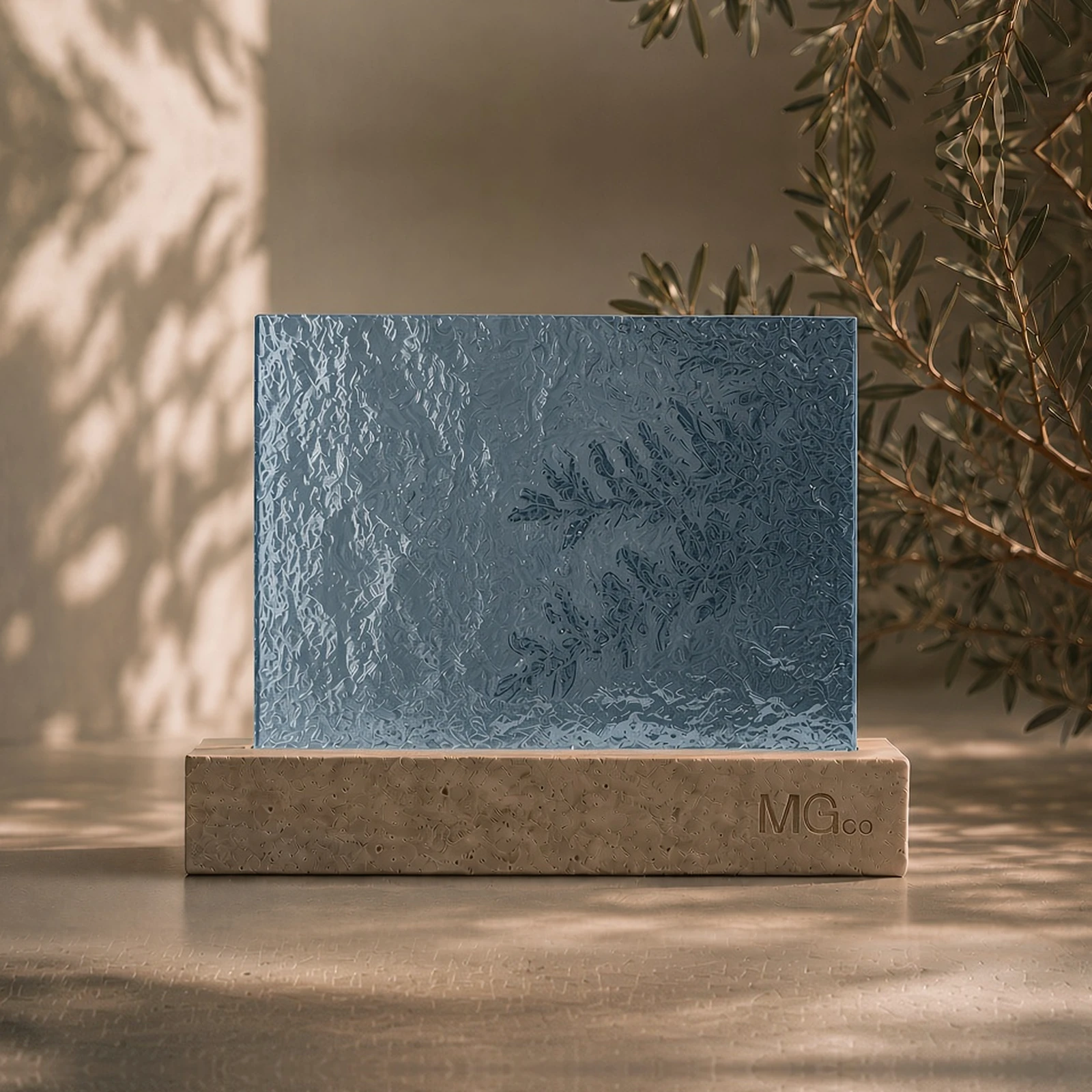 Blue Arctic patterned glass sample