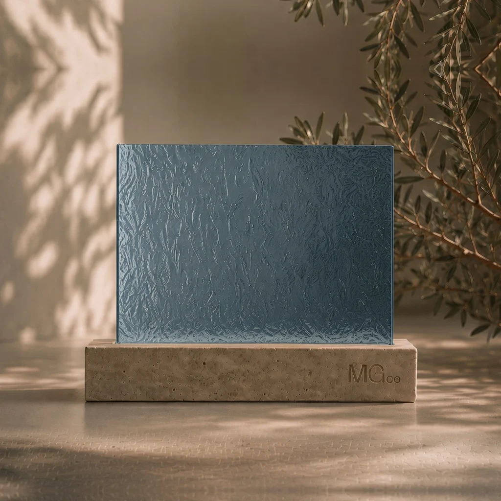 Blue Charcoal Sticks patterned glass sample