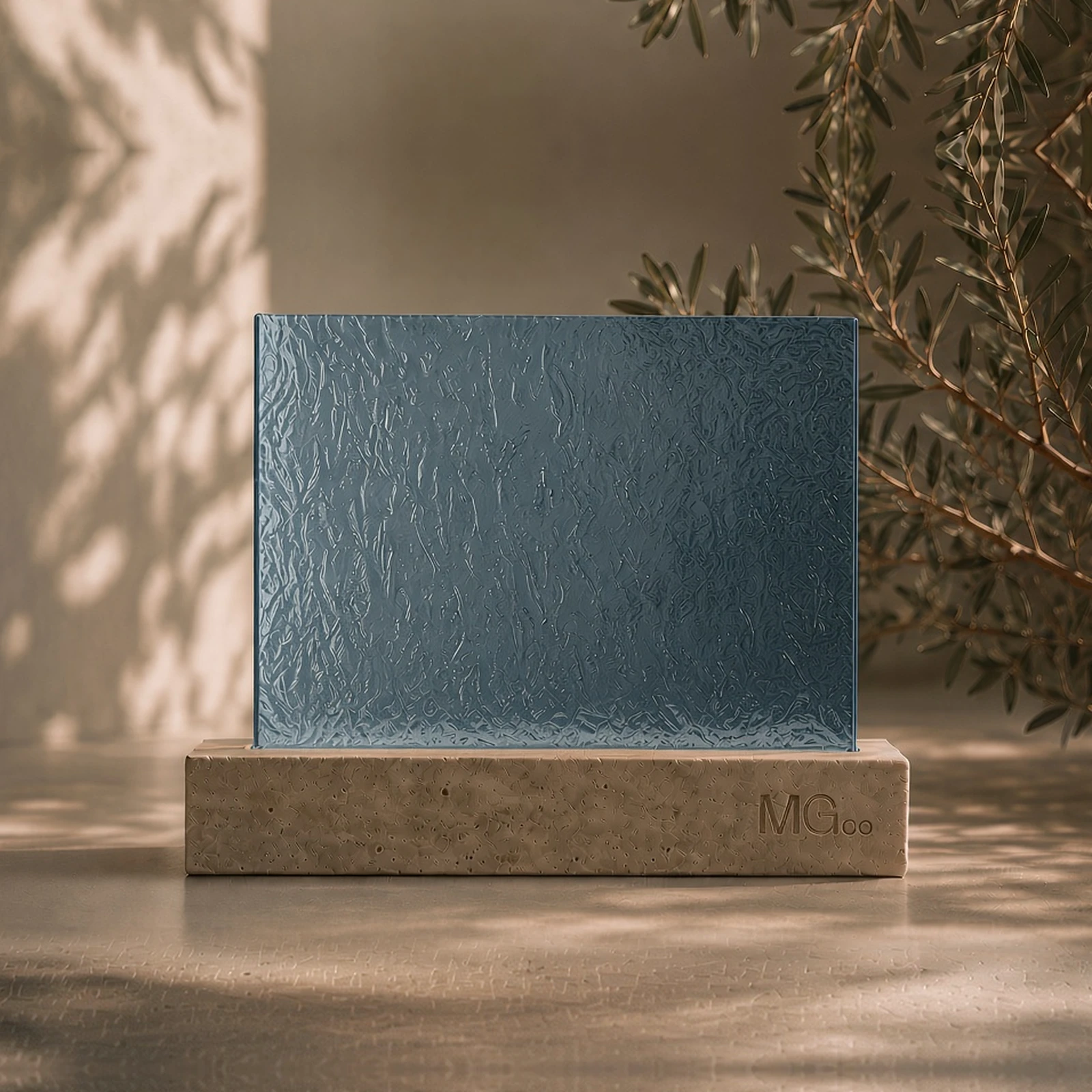 Blue Charcoal Sticks patterned glass sample