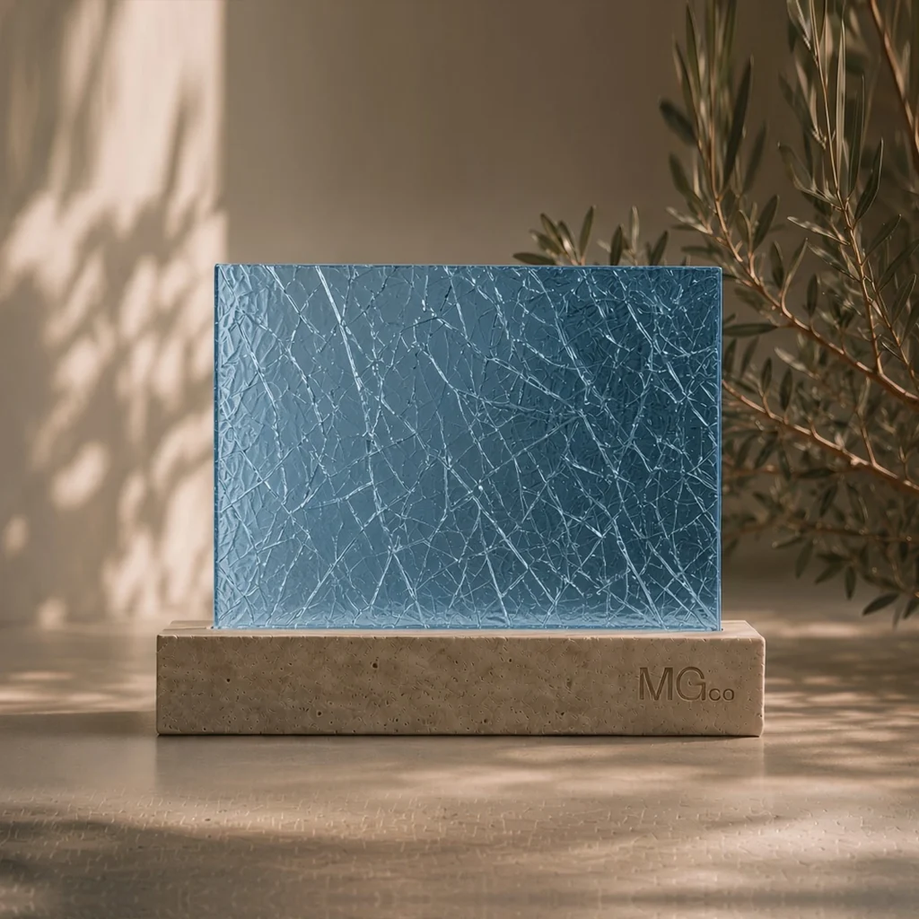 Blue crackle glass sample