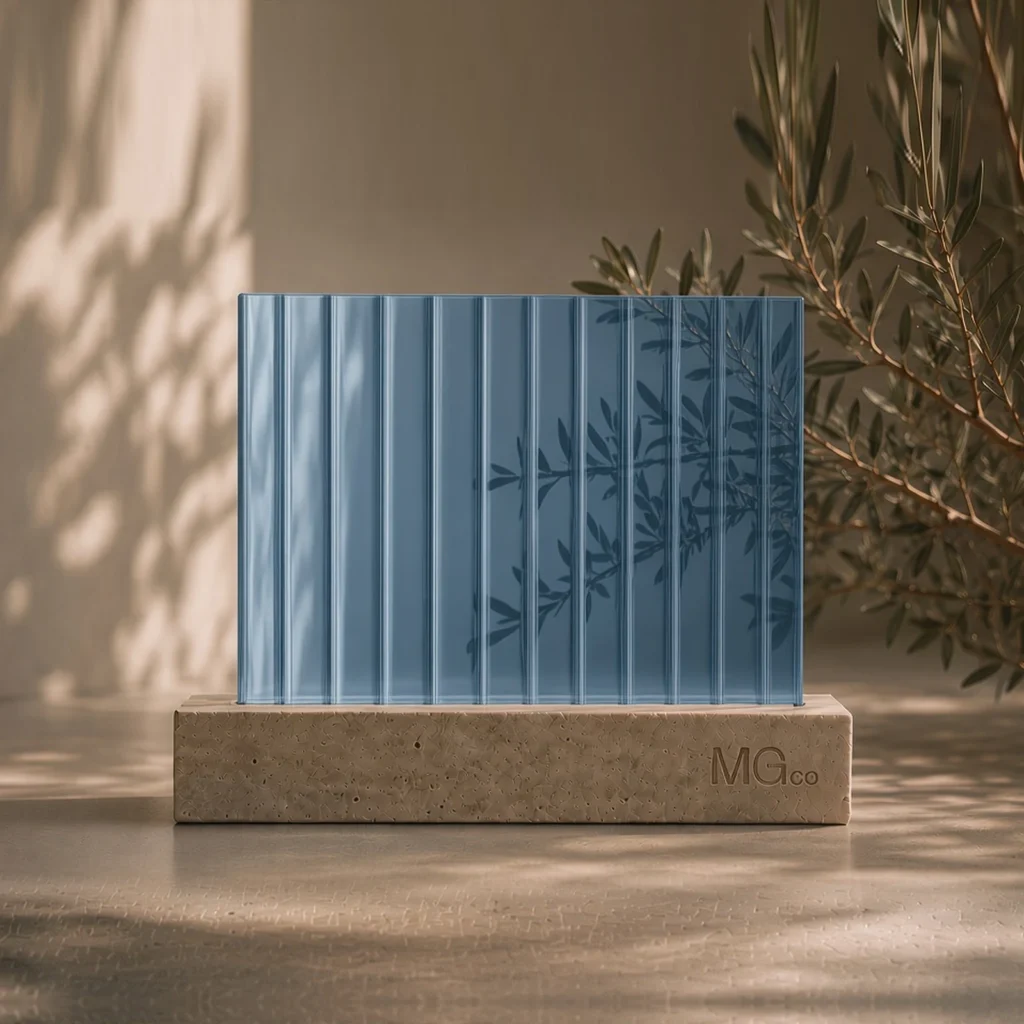 Blue 12mm reeded glass sample