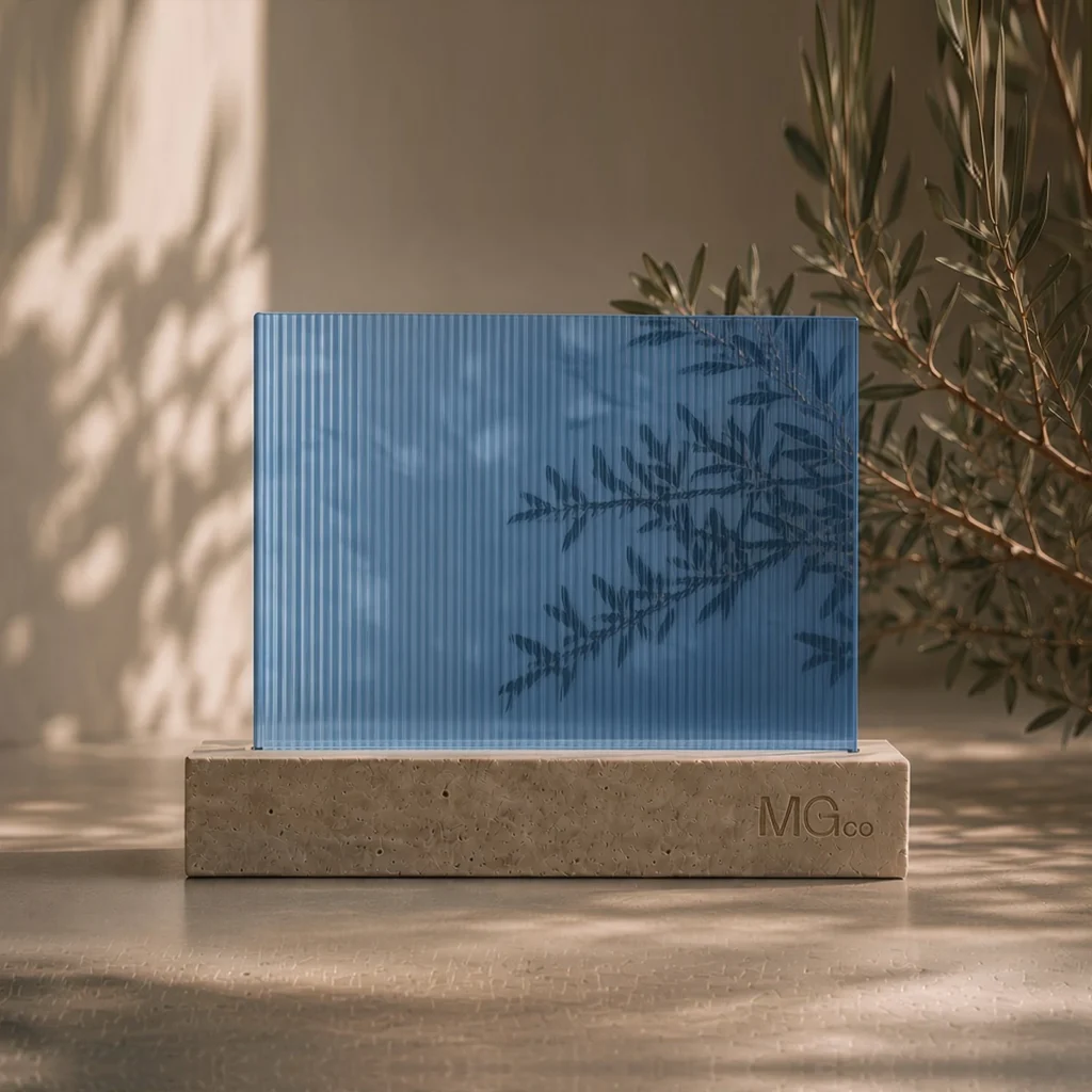 Blue 5mm reeded glass sample