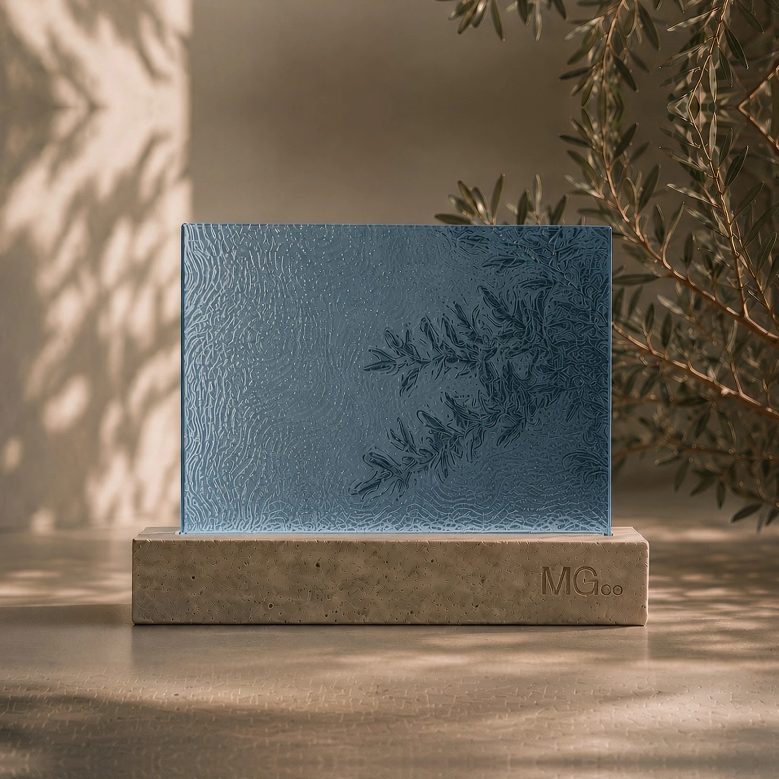 Blue Stippolyte patterned glass sample