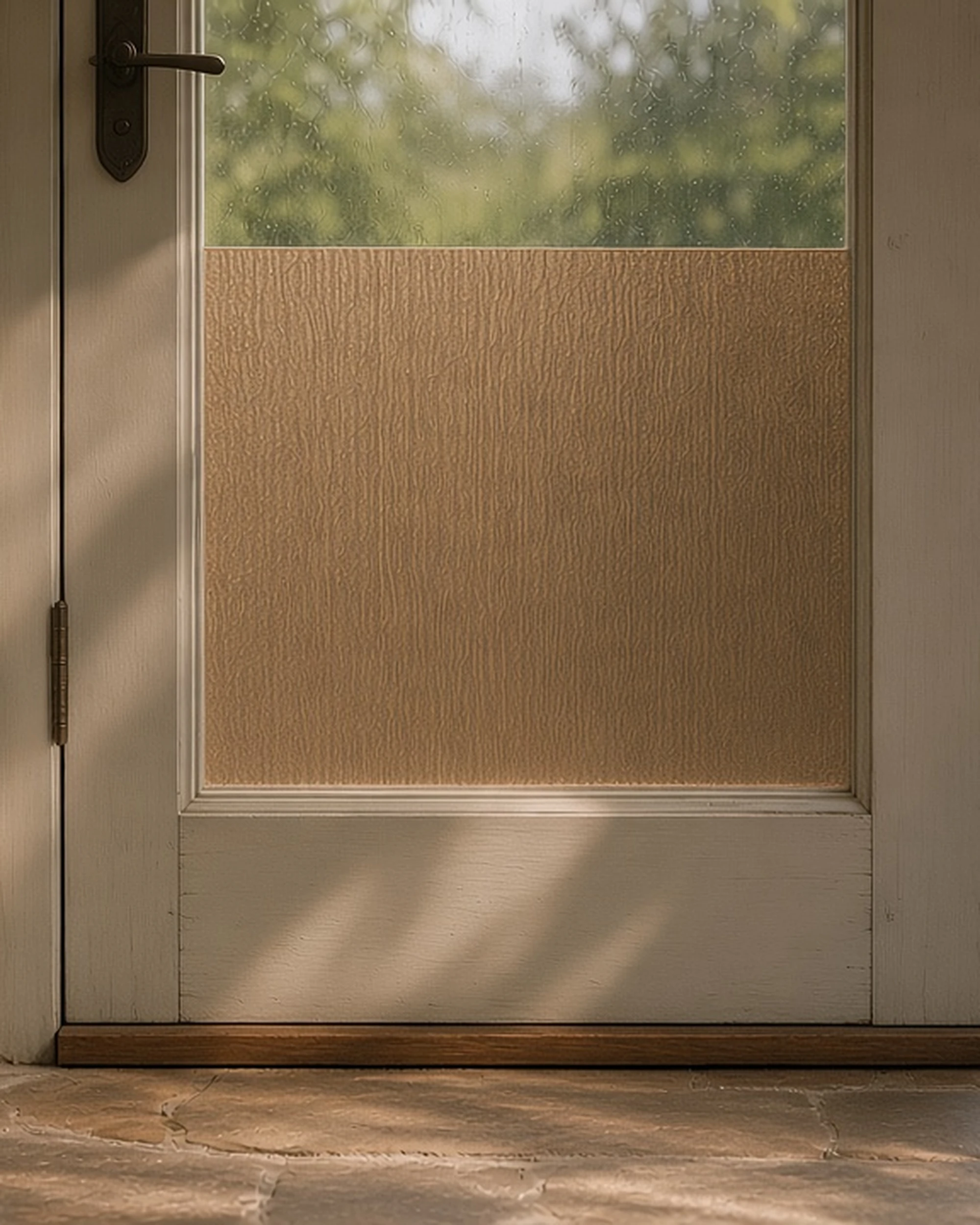 Bronze Cotswold patterned glass in a boot room door, illustrative render
