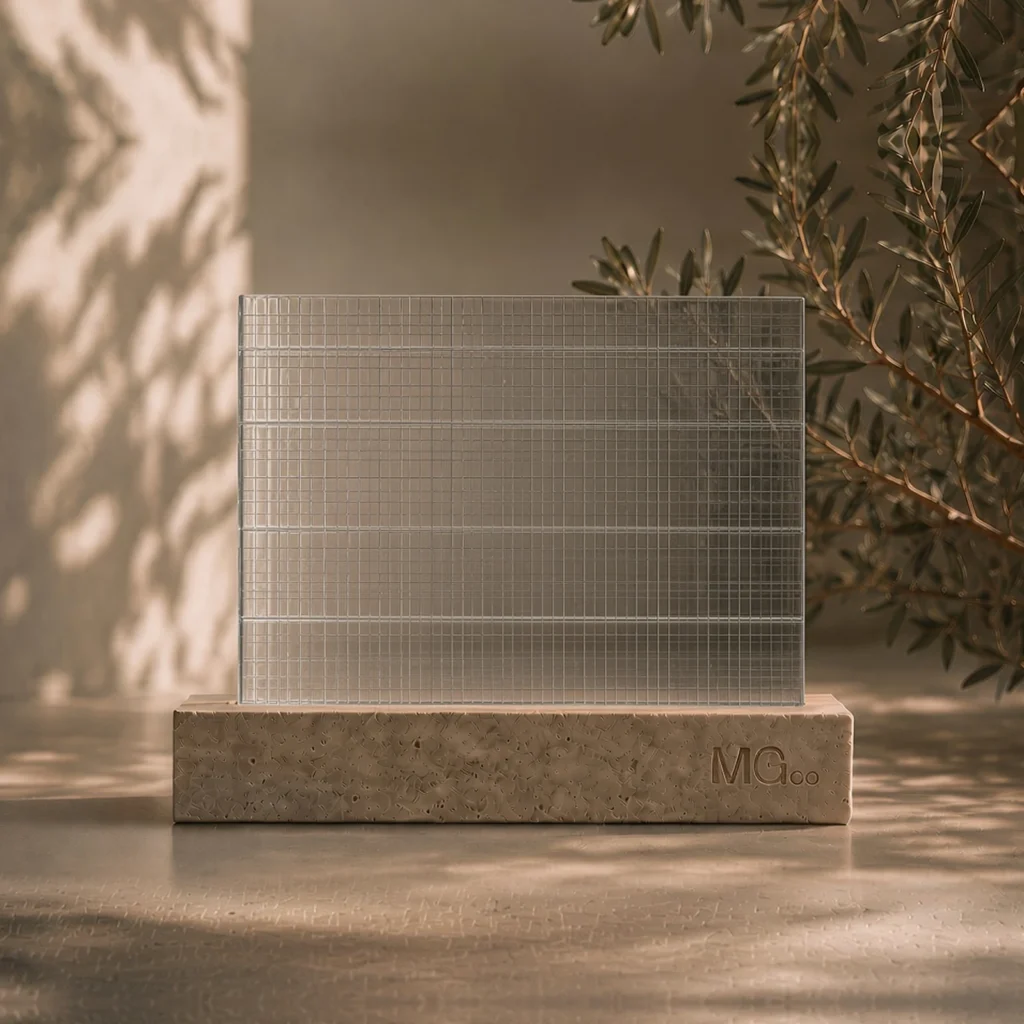 Satin polished Georgian wired glass with design sample