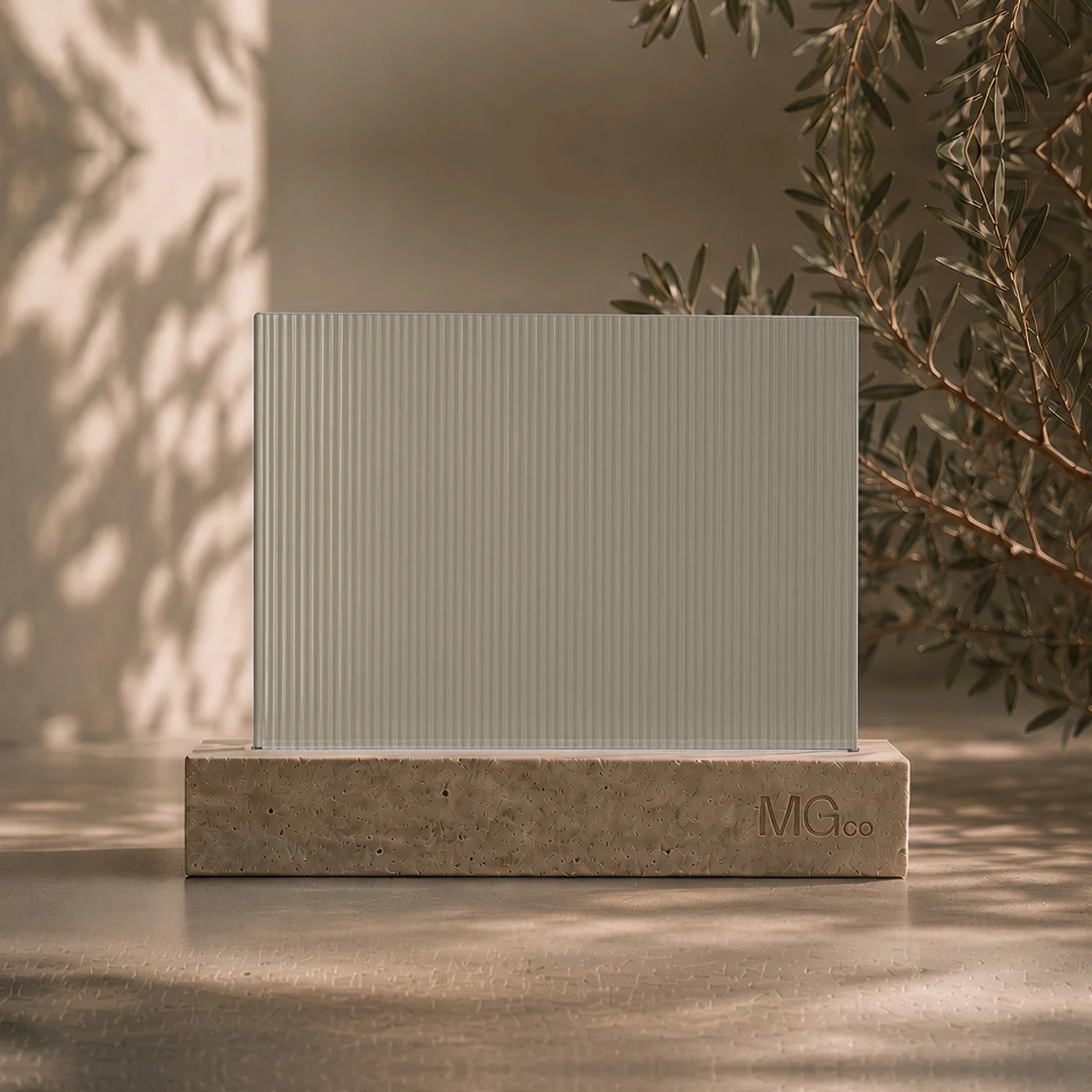 5mm reeded patterned glass with standard dove grey back-painted colour sample, illustrative colour only