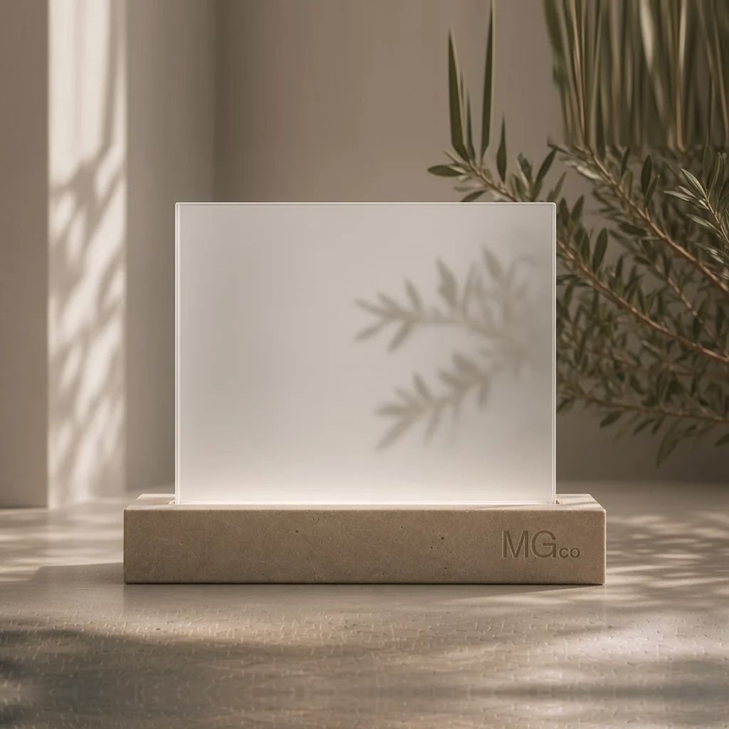 Clear satin acid-etched glass sample