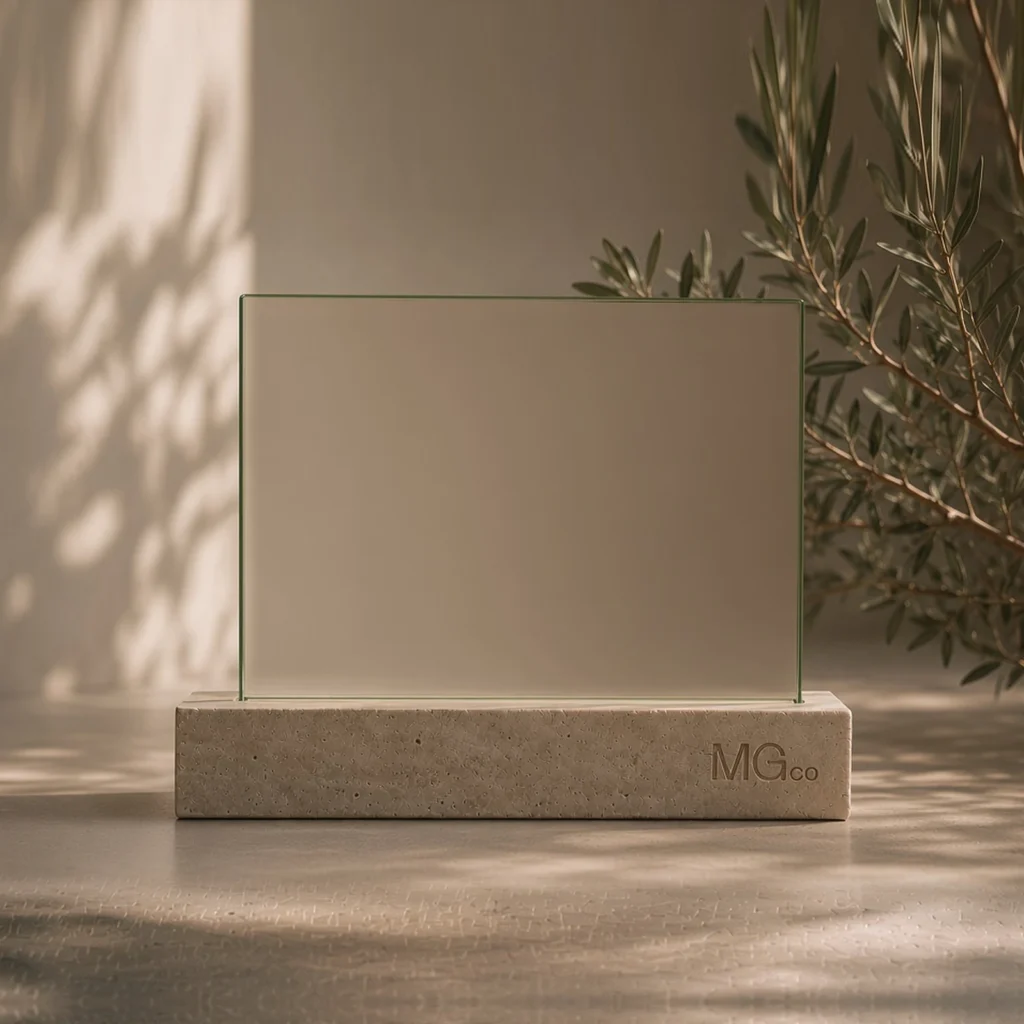 Green tint ceramic coloured glass sample, illustrative colour only