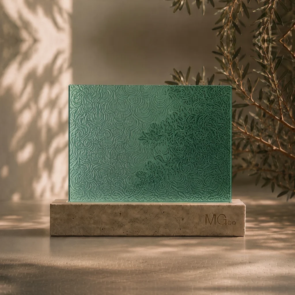 Green Chantilly patterned glass sample