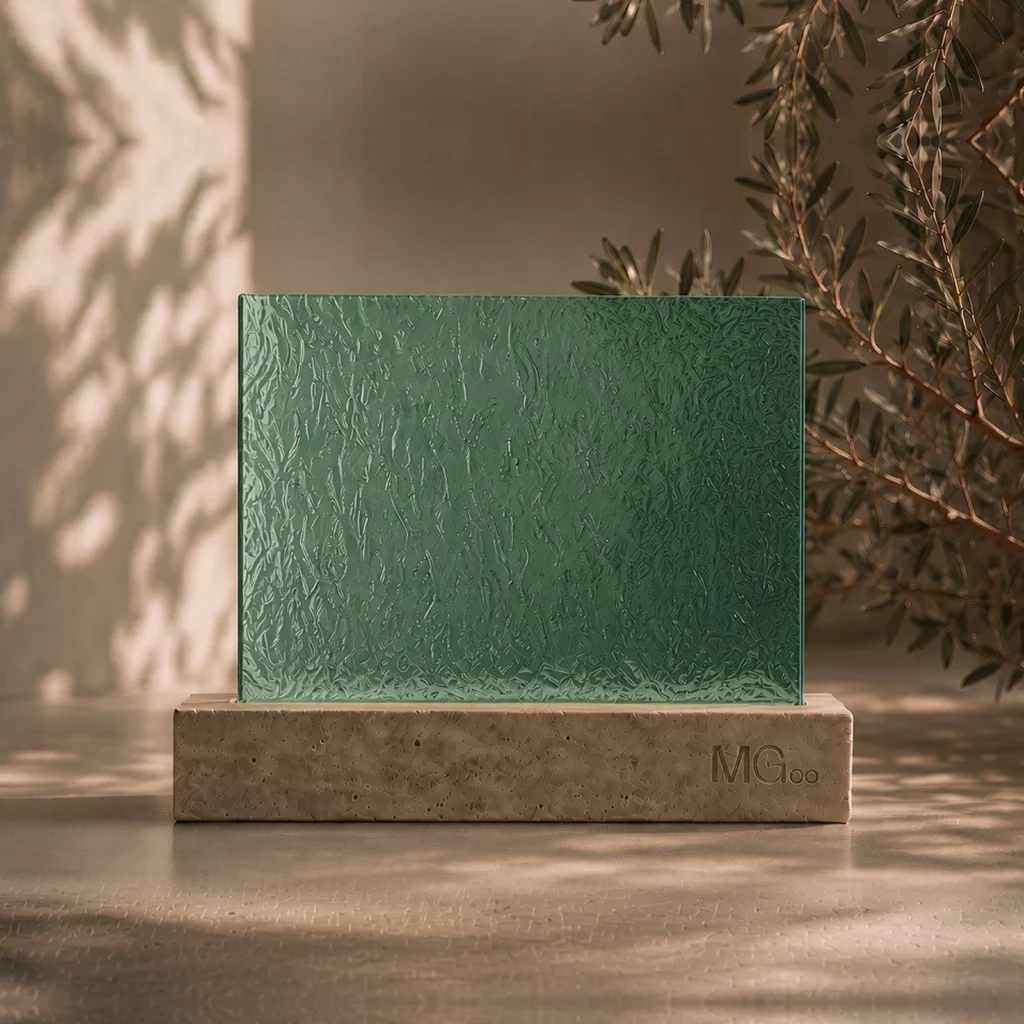 Green Charcoal Sticks patterned glass sample