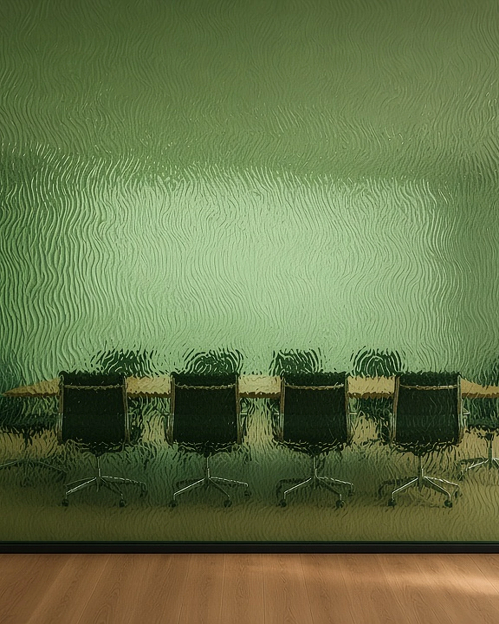 Green Contora glass partition in an office, illustrative render