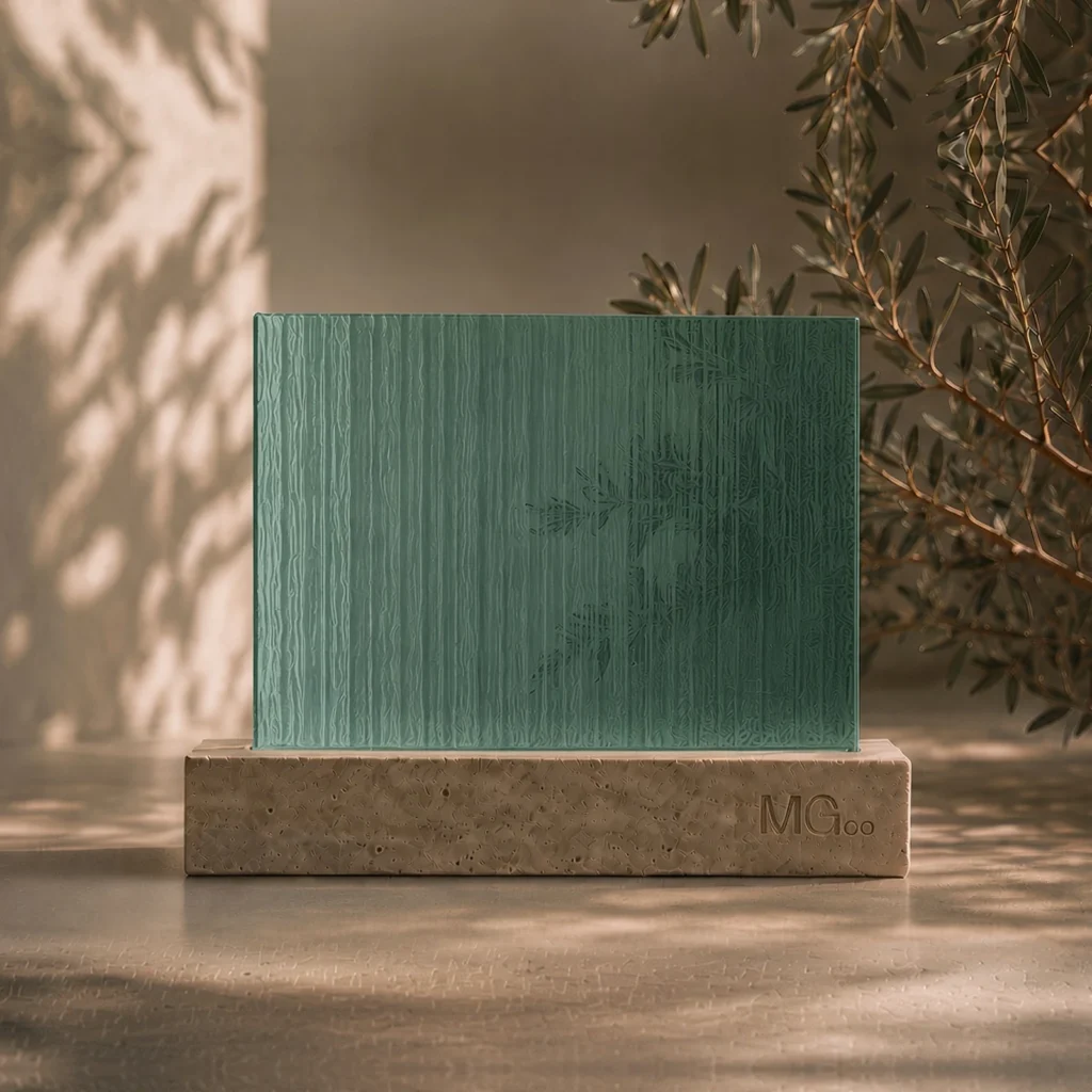 Green Cotswold patterned glass sample