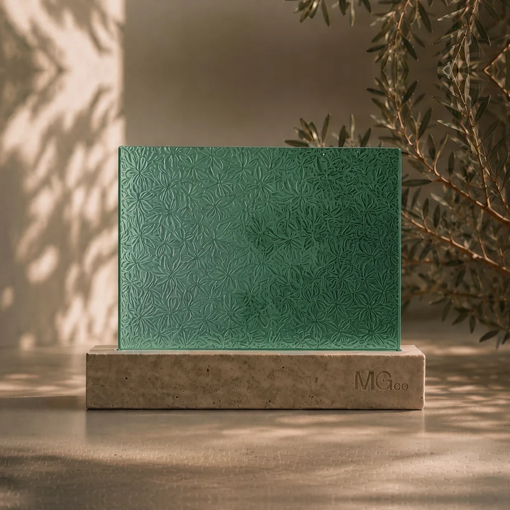 Green Mayflower patterned glass sample