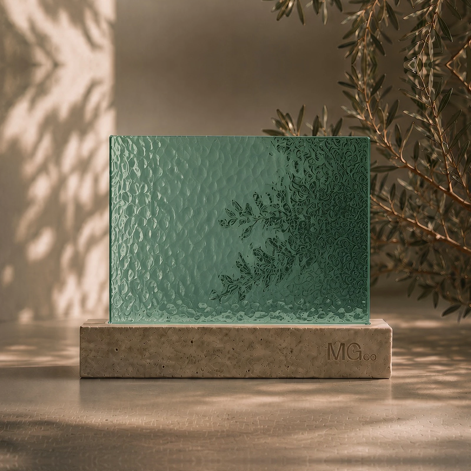 Green Minster patterned glass sample