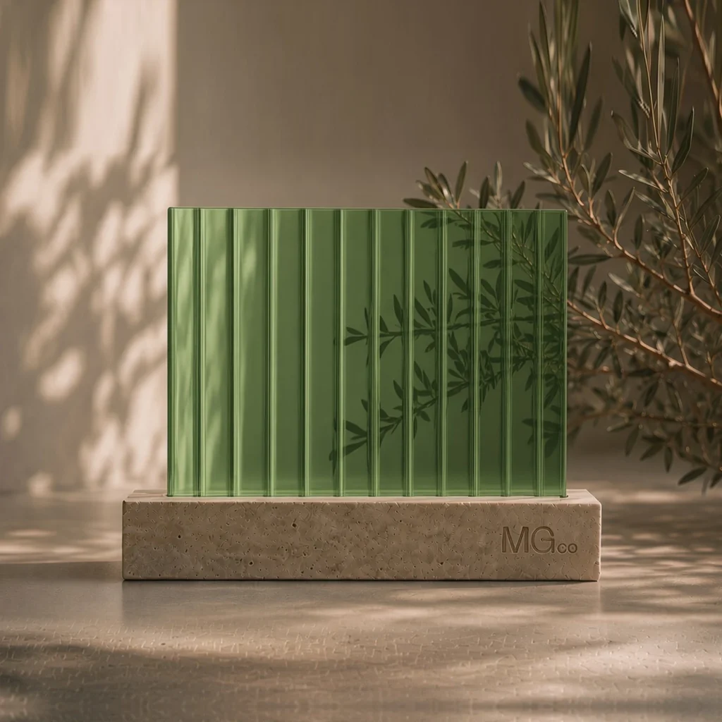 Green 12mm reeded glass sample