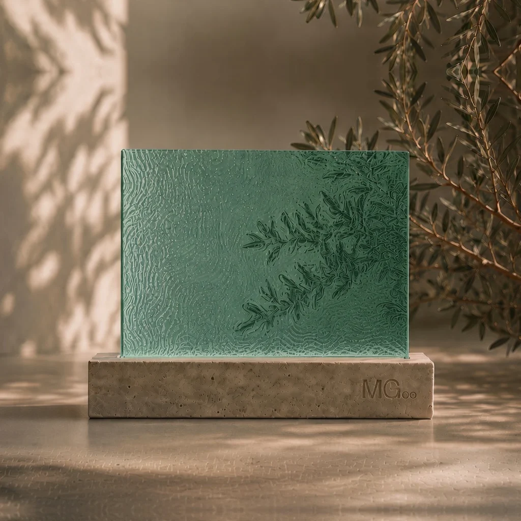 Green Stippolyte patterned glass sample