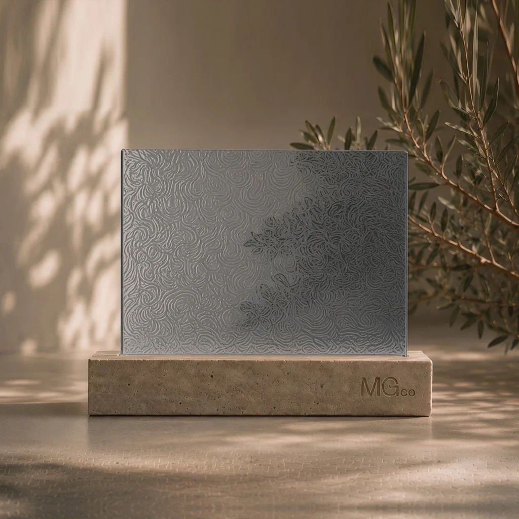 Grey Chantilly patterned glass sample