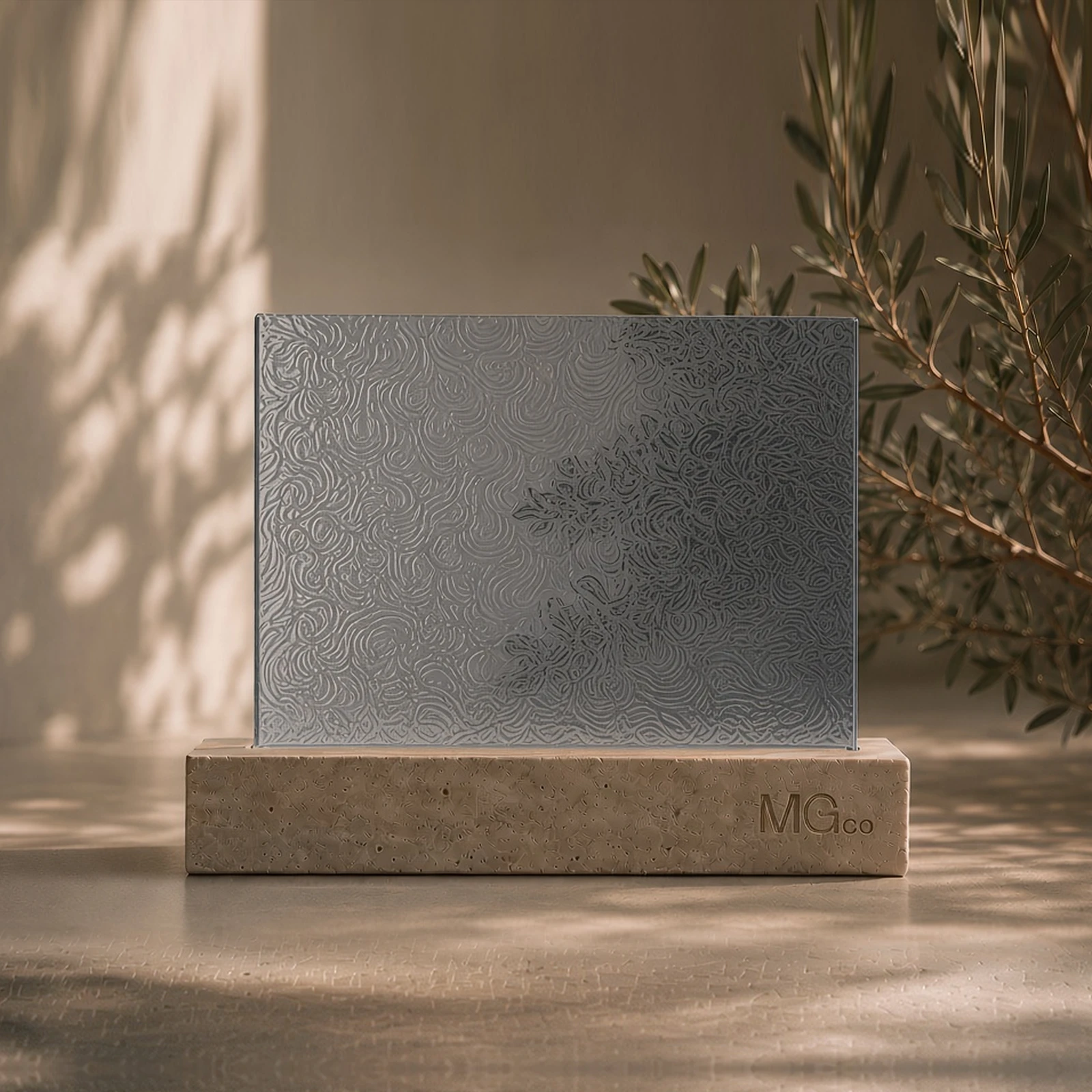 Grey Chantilly patterned glass sample