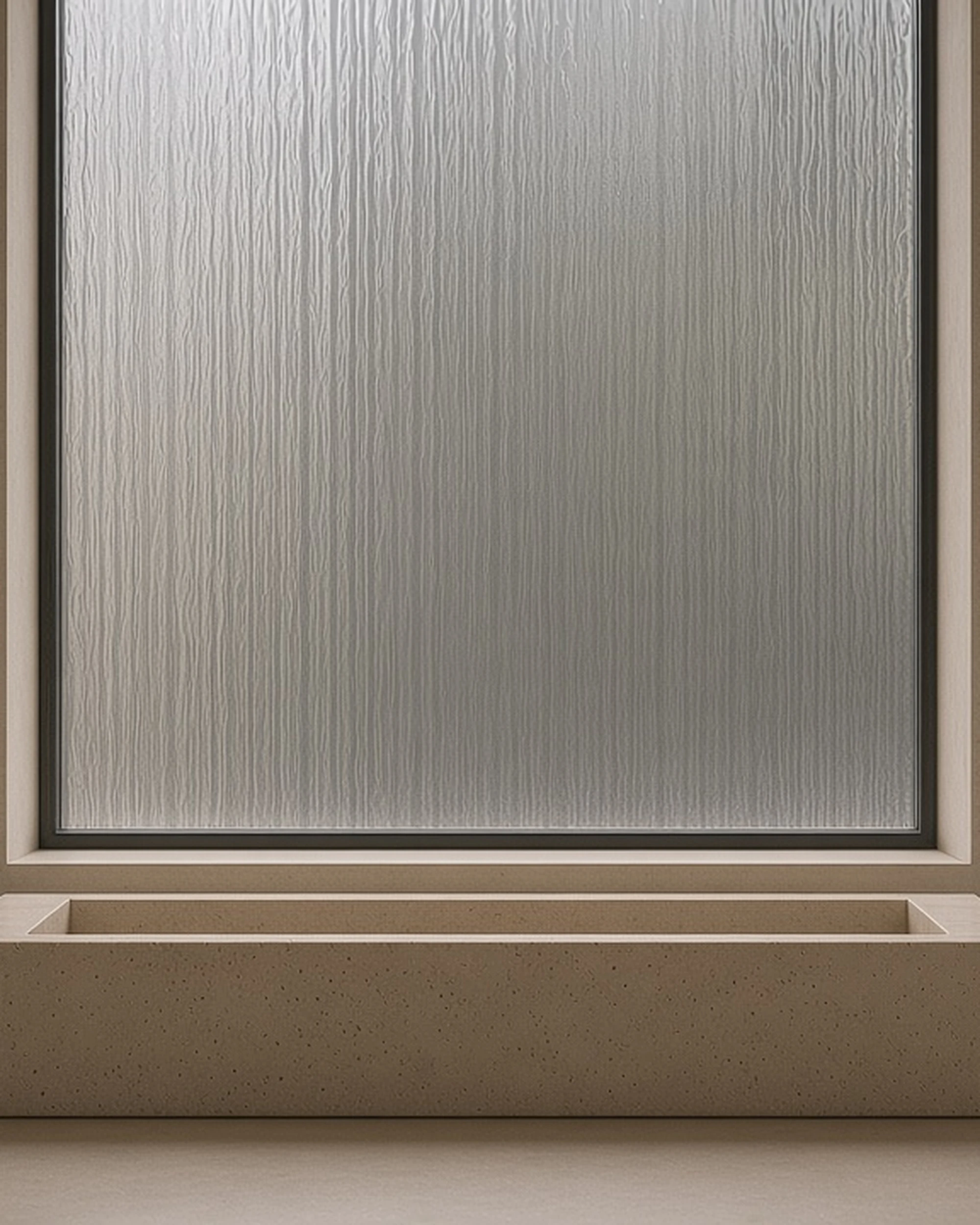 Grey Cotswold patterned glass in a bathroom window, illustrative render