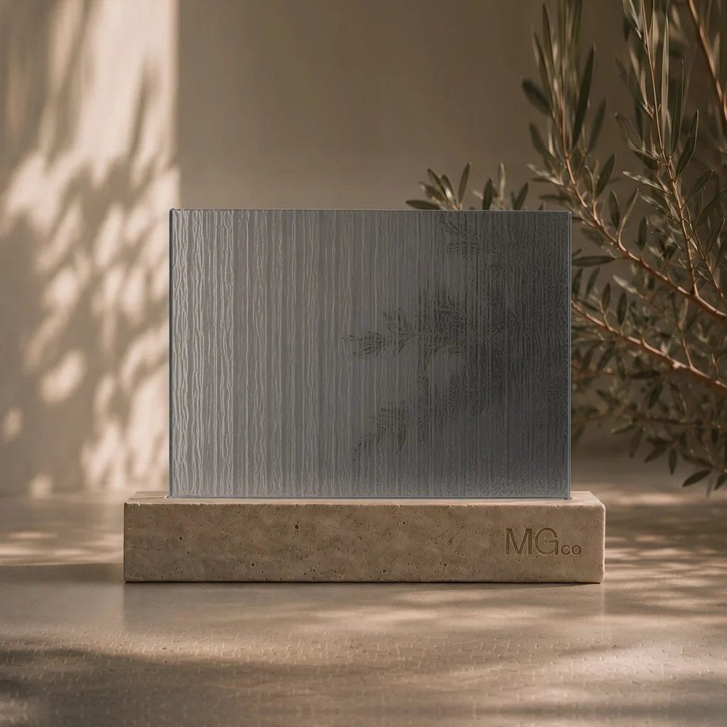 Grey Cotswold patterned glass sample