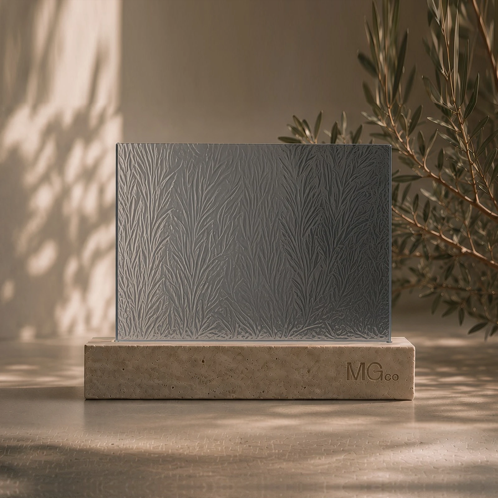 Grey Everglade patterned glass sample
