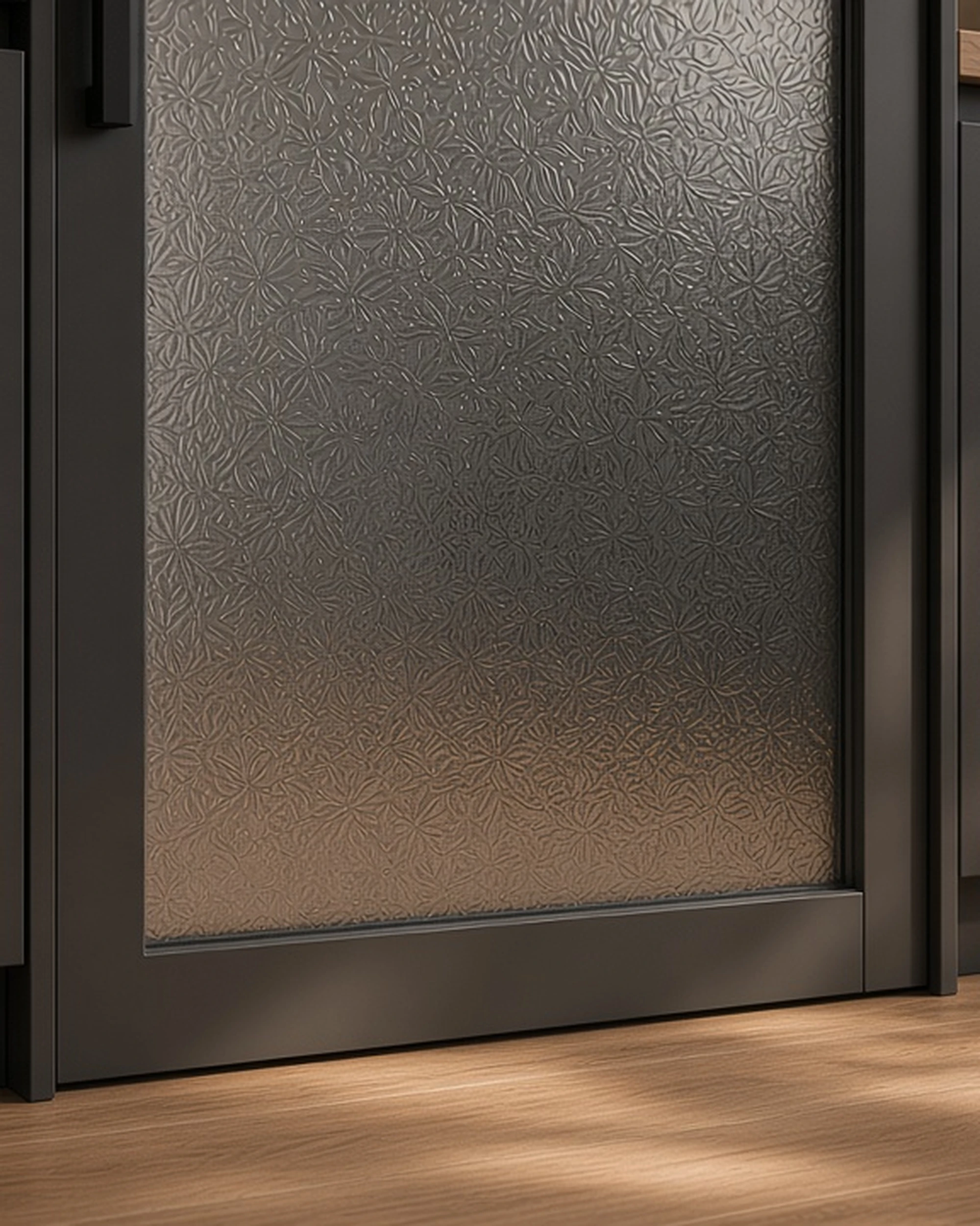 Grey Mayflower patterned glass in a pantry door, illustrative render