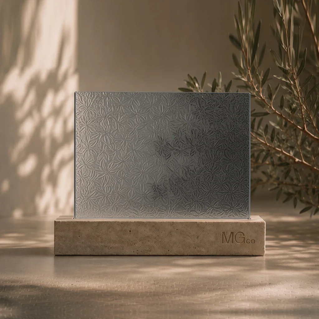 Grey Mayflower patterned glass sample