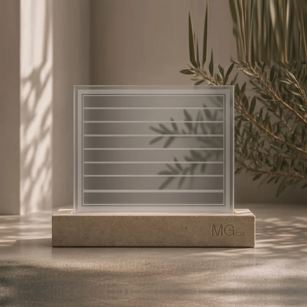 Grey satin glass with design sample