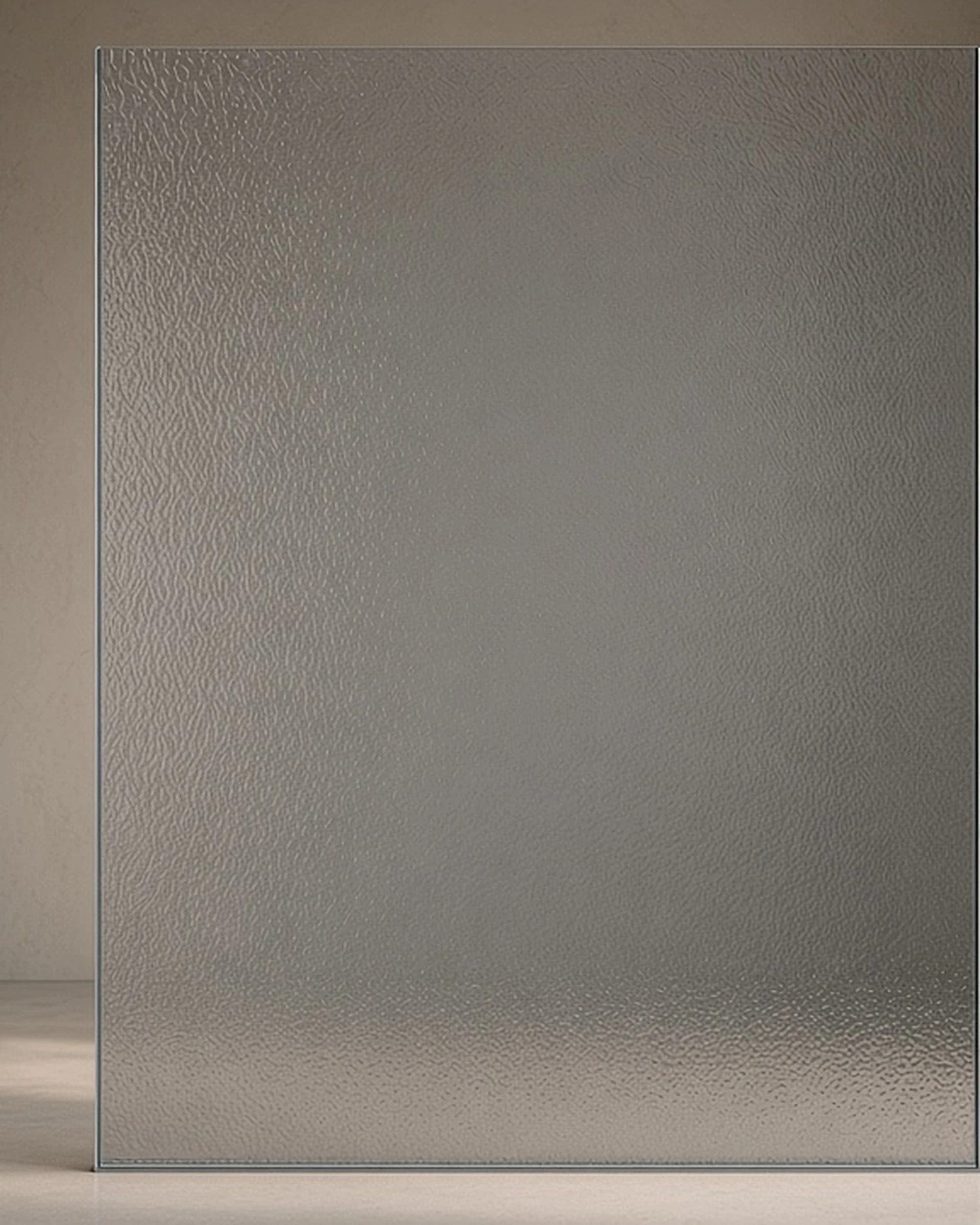 Grey Stippolyte patterned glass in a shower screen, illustrative render