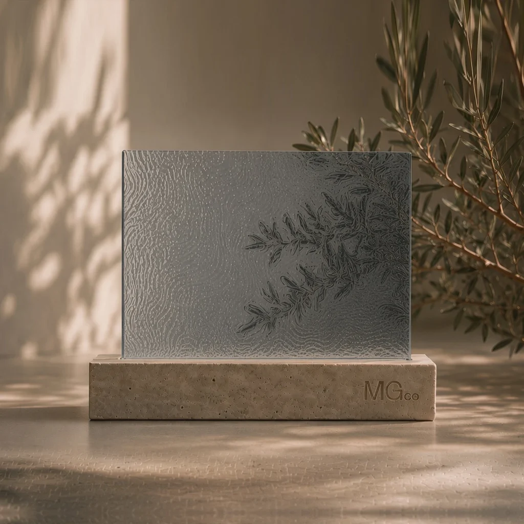 Grey Stippolyte patterned glass sample