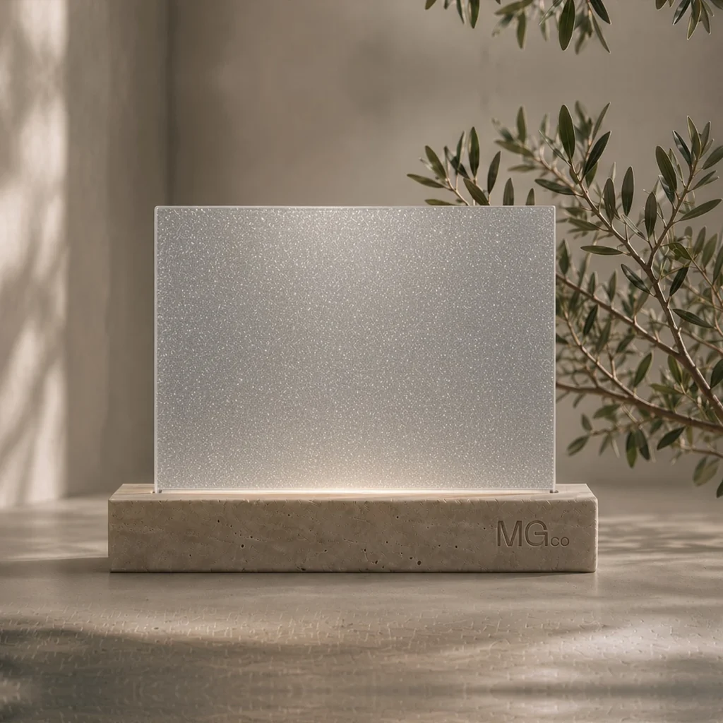 Low-iron silver glitter back-painted glass sample