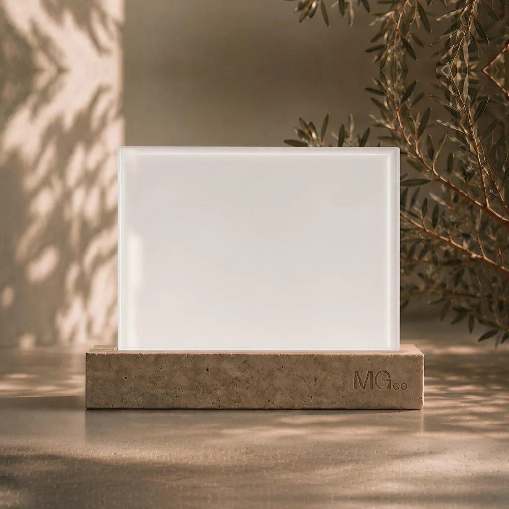 White-interlayer laminated glass sample