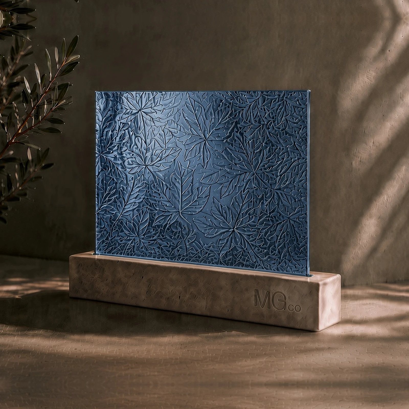 Blue Autumn Leaf textured mirror sample