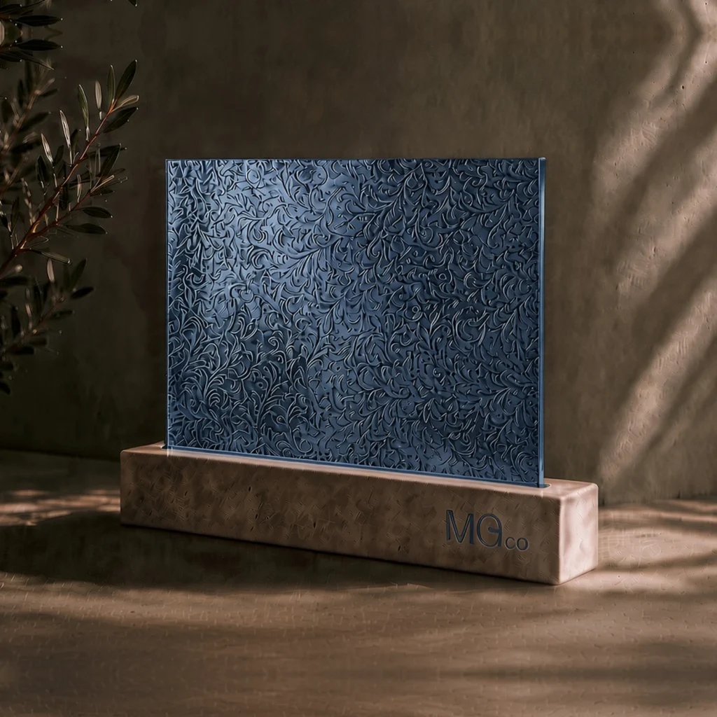 Blue Chantilly textured mirror sample