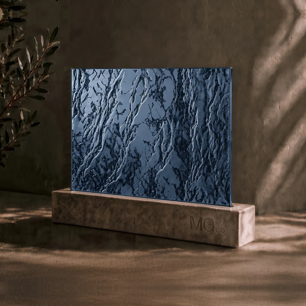 Blue Cotswold textured mirror sample