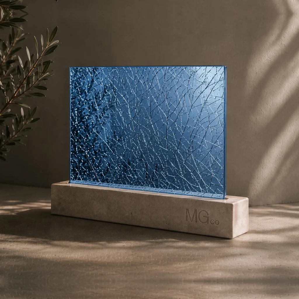 Blue crackle mirror sample