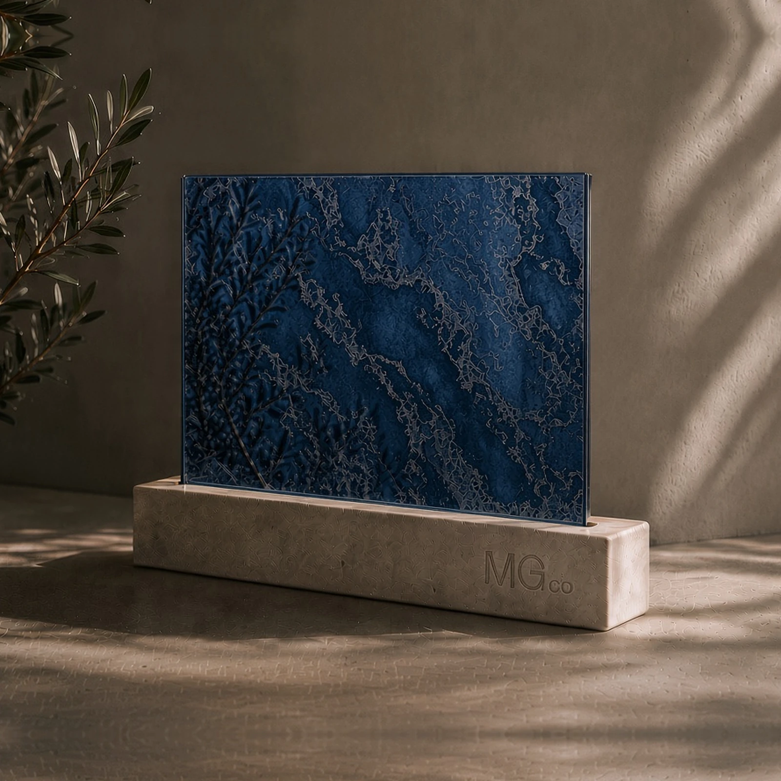 Blue marble antique mirror sample
