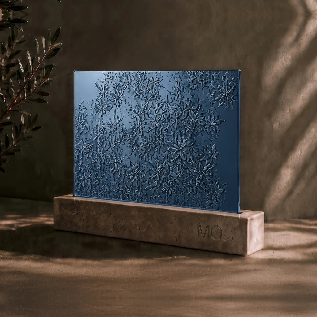 Blue Mayflower textured mirror sample