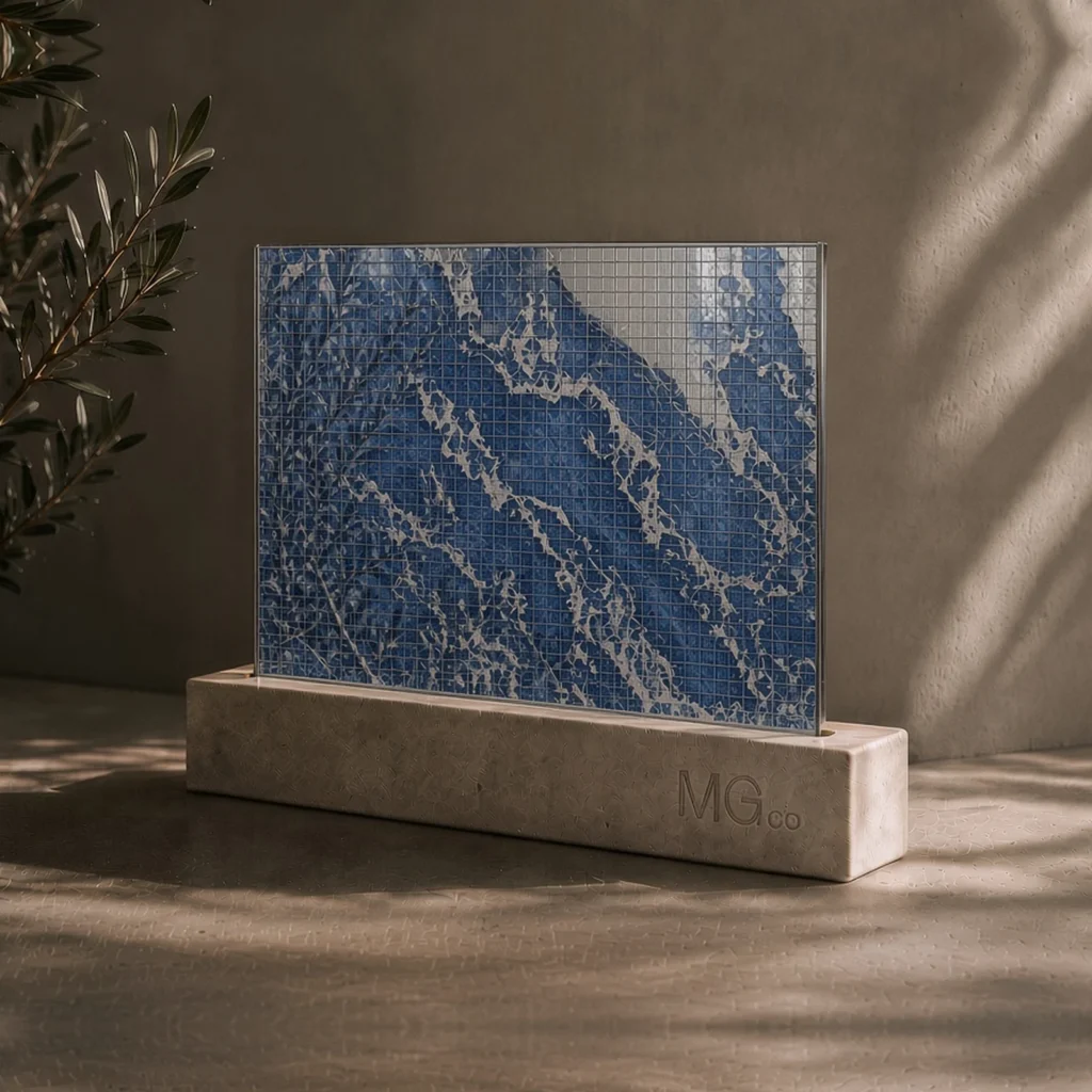 Blue and silver Georgian wired marble antique mirror sample