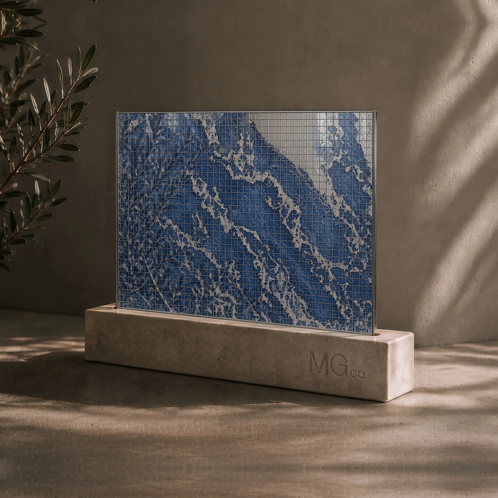 Blue and silver Georgian wired marble antique mirror sample