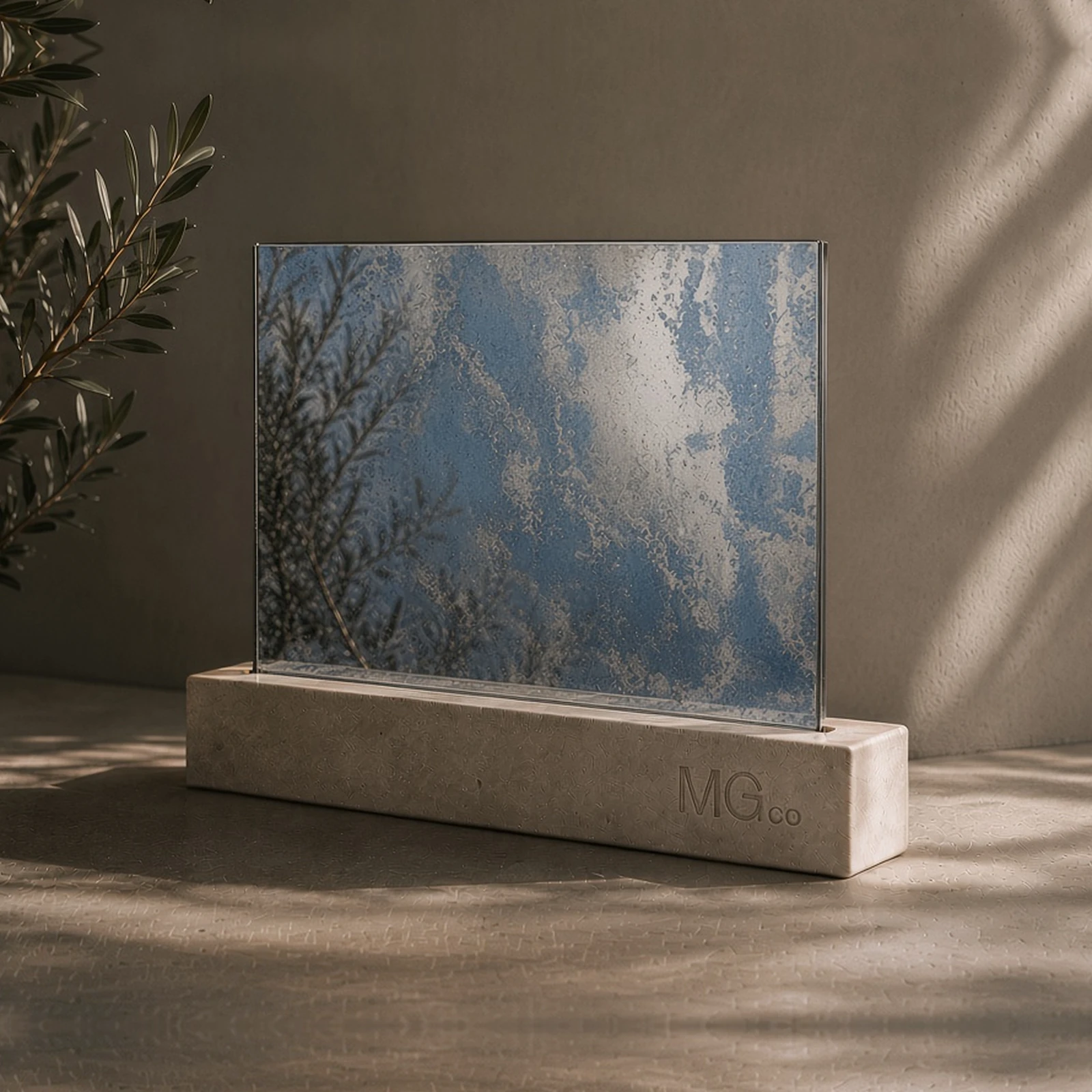 Blue and silver marble antique mirror sample