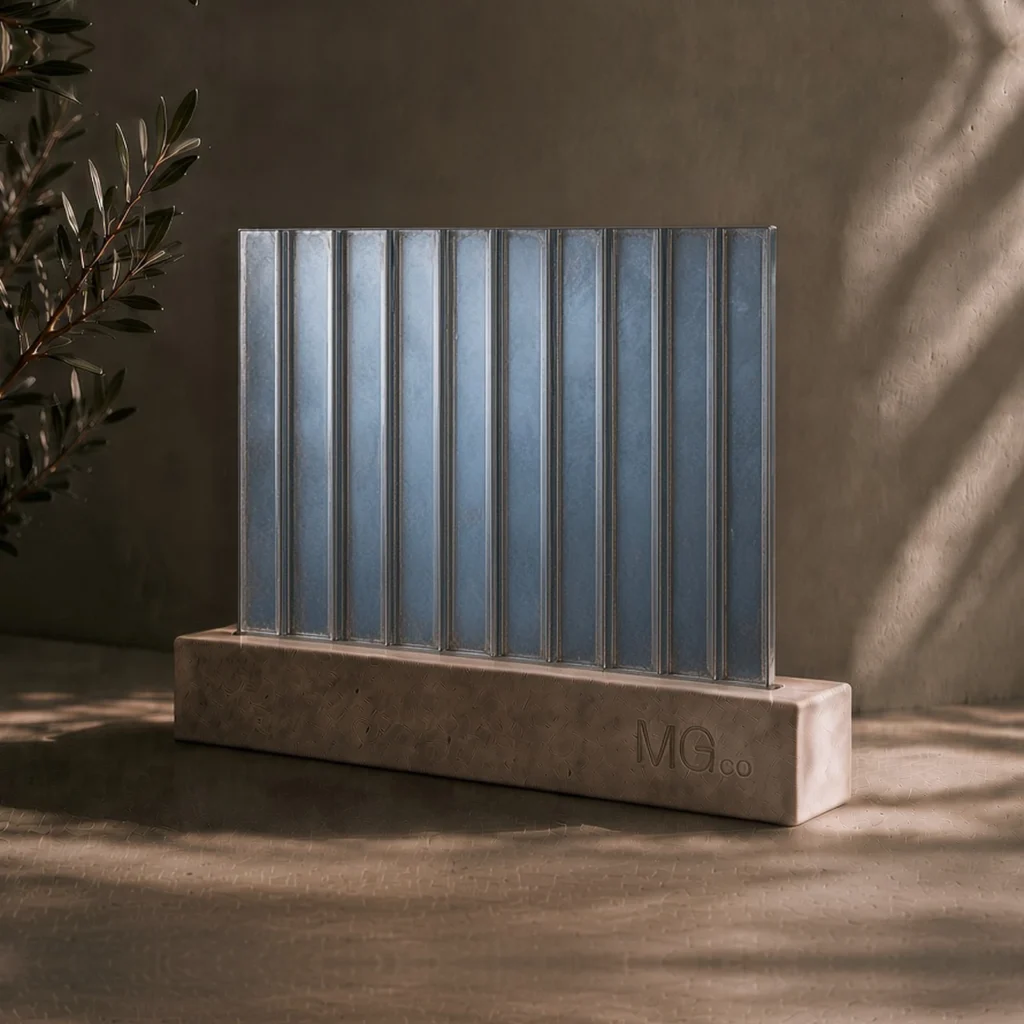 Blue 12mm reeded marble antique mirror sample