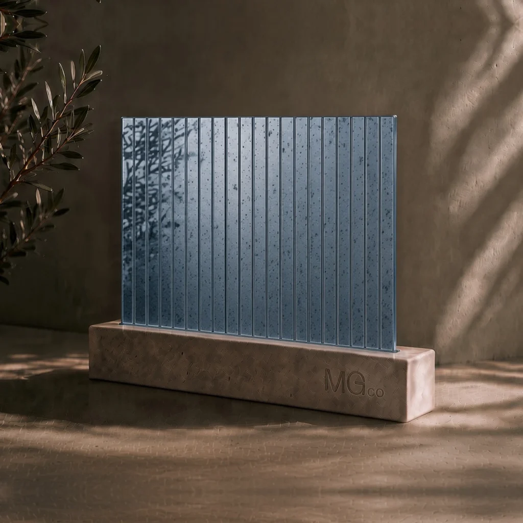 Blue 5mm reeded marble antique mirror sample