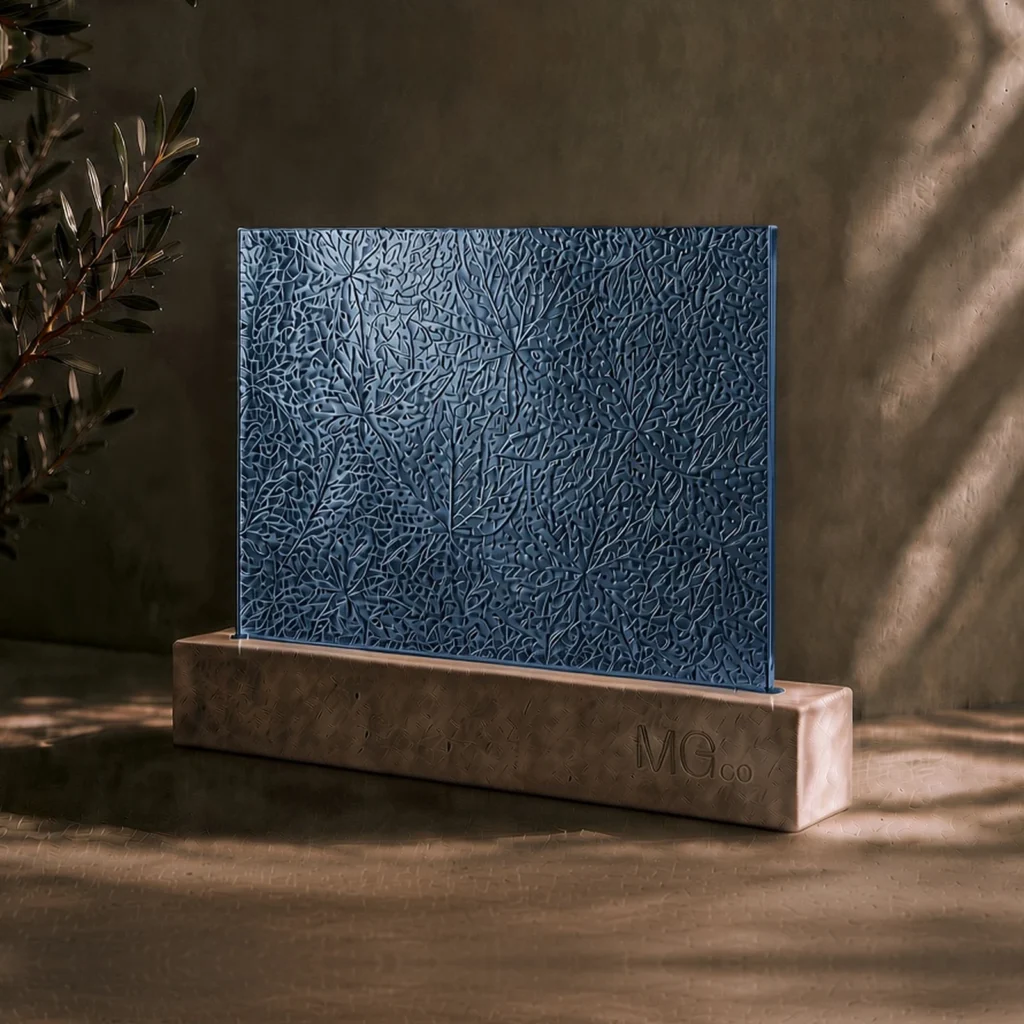 Blue Stippolyte textured mirror sample