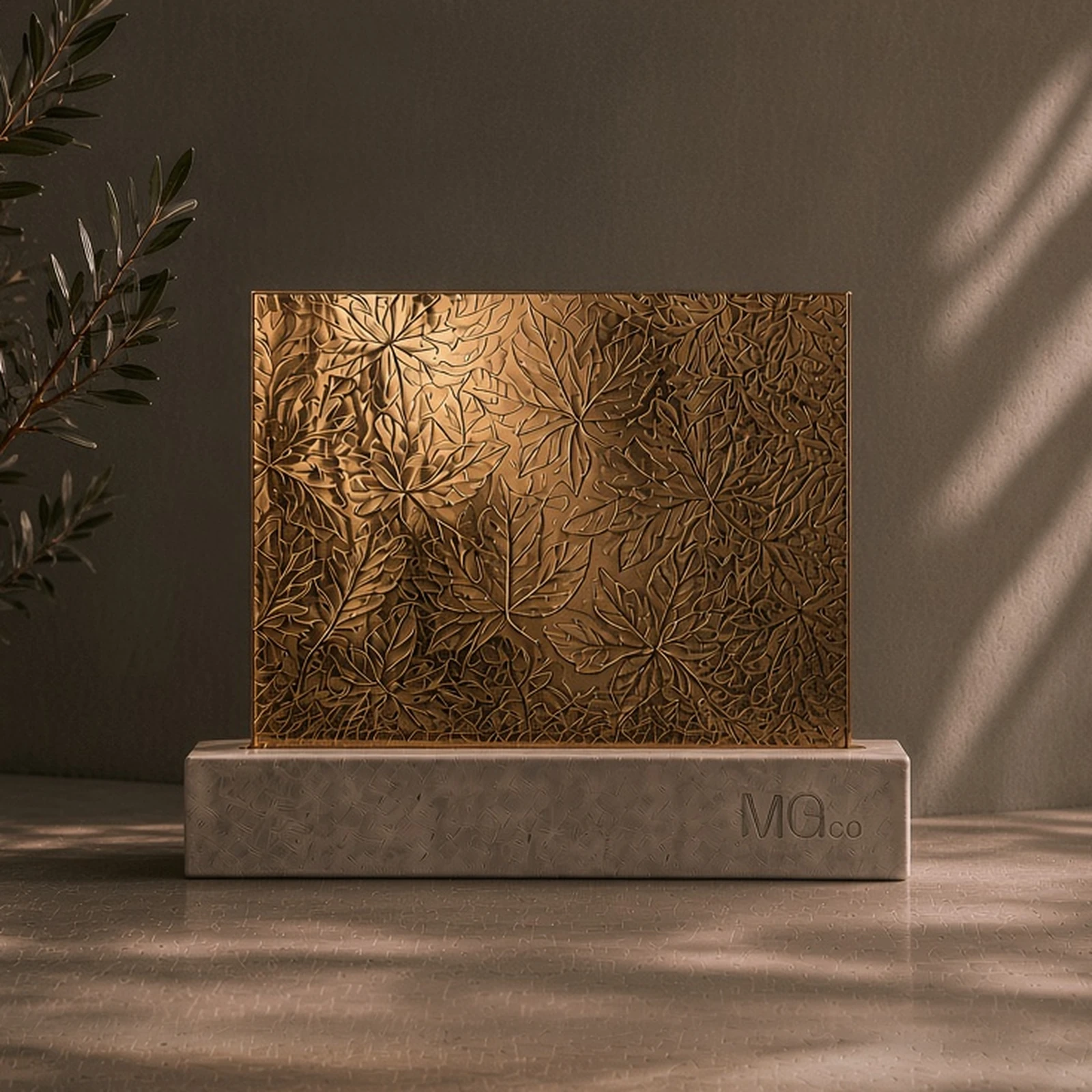 Bronze Autumn Leaf textured mirror sample