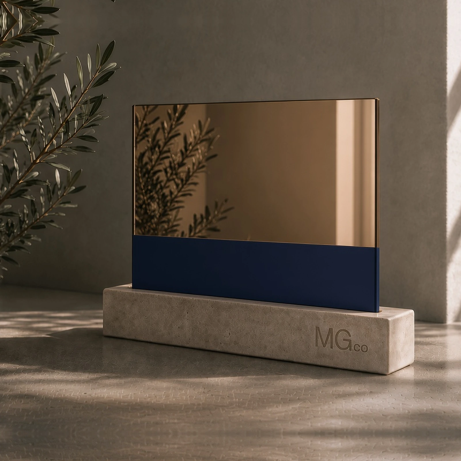 Bronze mirror with back-painted colour band sample