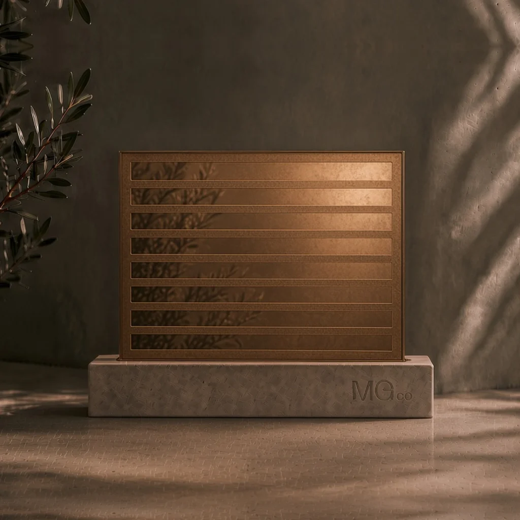 Bronze stock antique mirror with back-frosted design sample