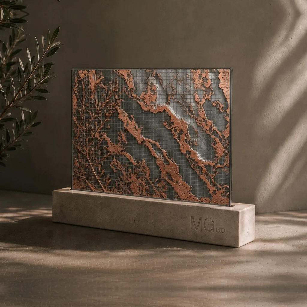 Copper and silver Georgian wired marble antique mirror sample