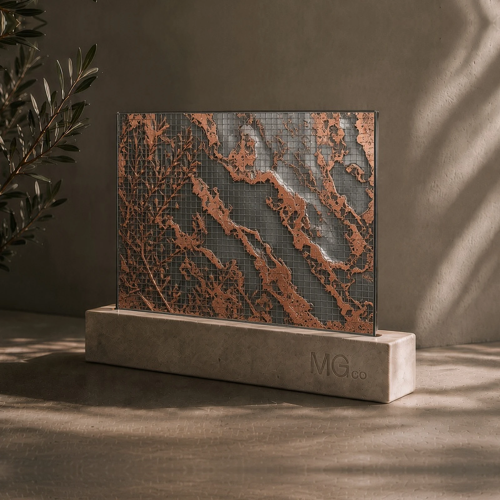 Copper and silver Georgian wired marble antique mirror sample